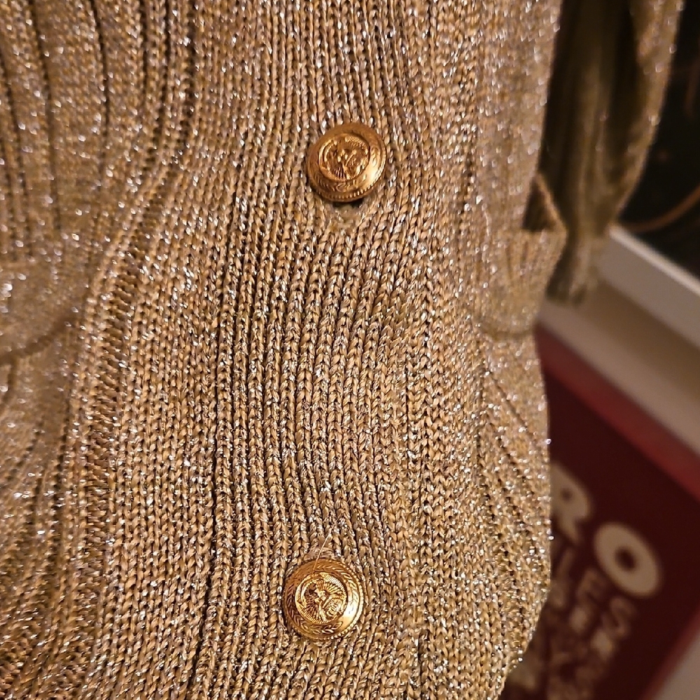 Magnolia Womens Shimmering Gold Cardigan Sweater - Picture 6 of 7